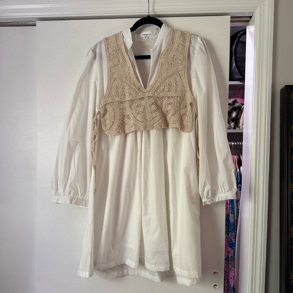 Cotton Shirtdress with Crochet Vest